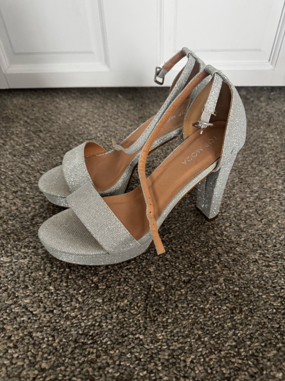 Not Rated Silver Glitter Platform Block Heel Sandals with Ankle Strap